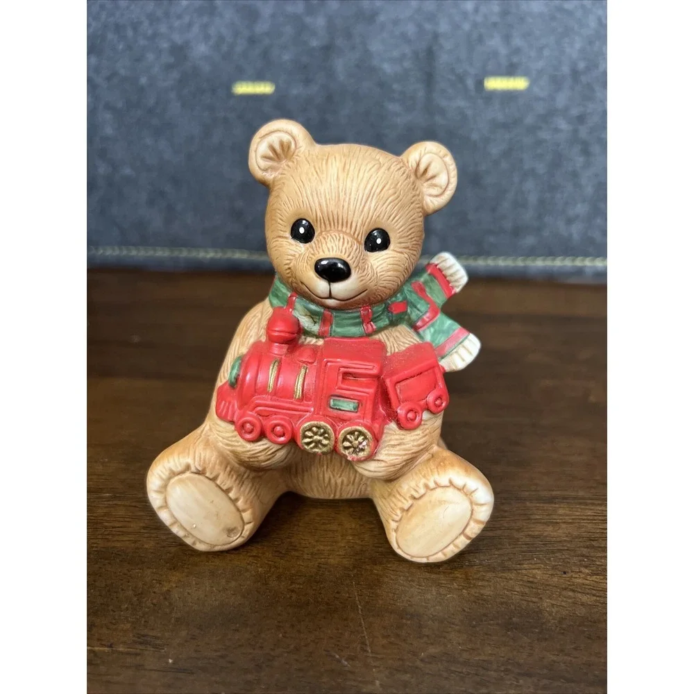 SET OF 3‎ CERAMIC VINTAGE HOMCO BEAR FIGURINES Christmas, train, Horse, Clown